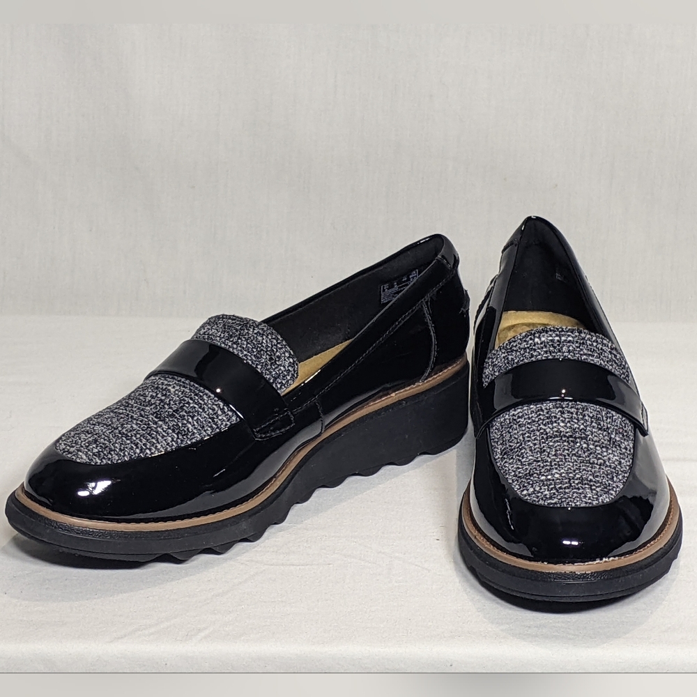 NEW Clarks Womens Leather Sharon Gracie Classy Stylish Loafer Sz 6 wide black